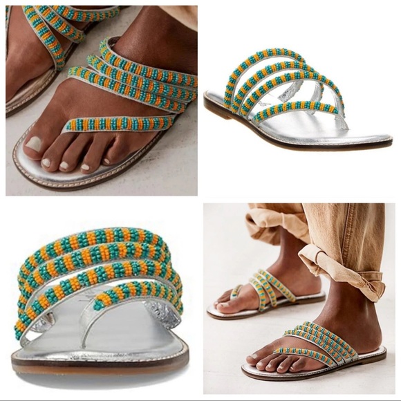 NWOT Free People Beatrice Beaded Flat Sandal - Picture 2 of 9